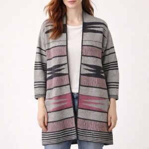 Margaret O'Leary Women's Gray Geometric Open Front Knit Cardigan Draped Size XS